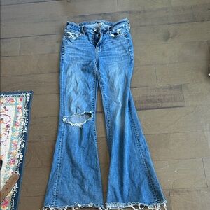 American Eagle Outfitters Blue Distressed Flare Jeans